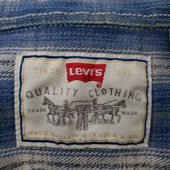 Levi's Gray Tab Blue White Plaid Shirt L 16-18 boy - Picture 5 of 6
